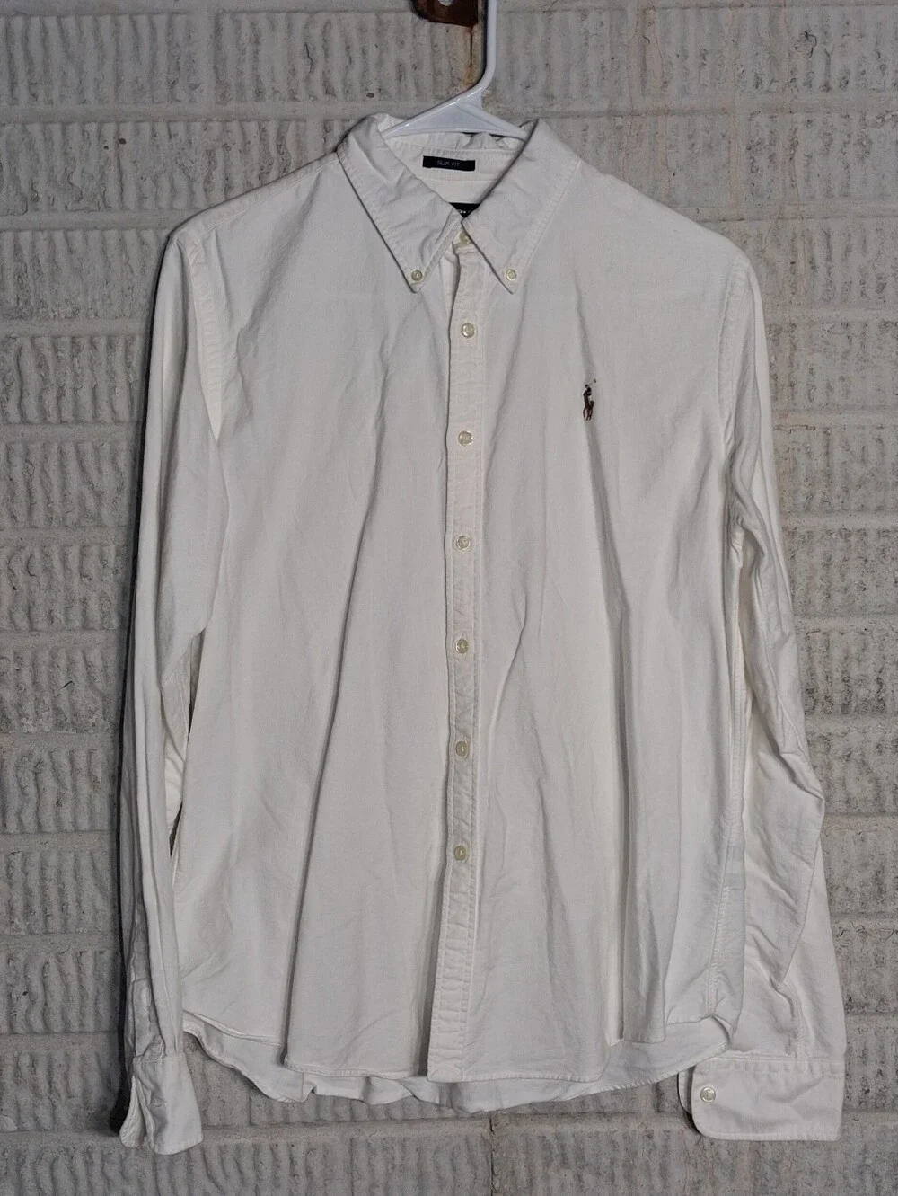 Ralph Lauren Men's White Button-Down Cotton Shirt with Polo Logo